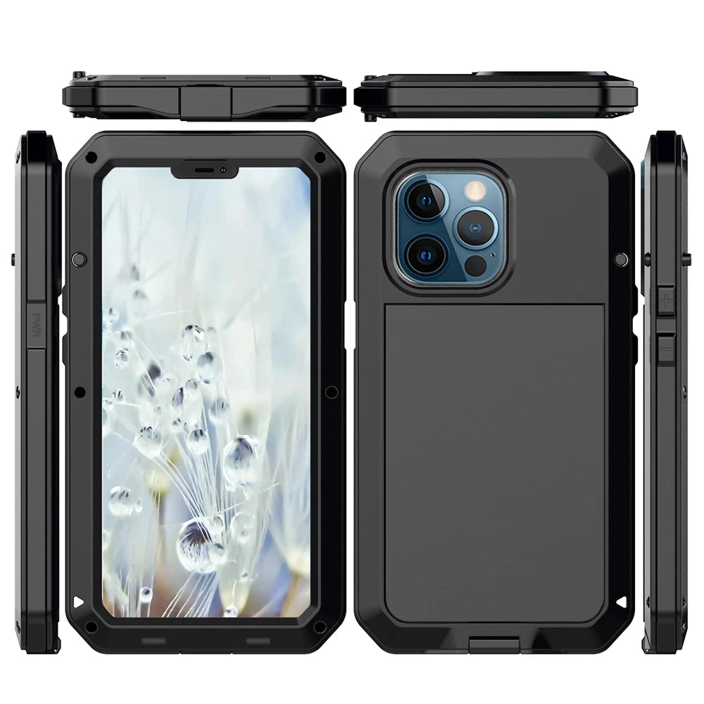 Funda protectora Armor resistente para iPhone 16 7 8 Plus XR Xs 11 12 13 15 16 Pro Max 14 Plus SE 360 cubierta de tanque de Metal a prueba de golpes