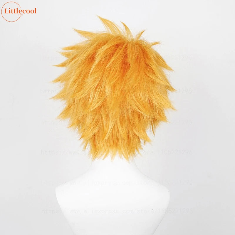 Peluca de Cosplay de Anime Kurosaki Ichigo de alta calidad, 30cm, pelo sintético corto naranja resistente al calor, pelucas para fiesta de Halloween + gorro de peluca