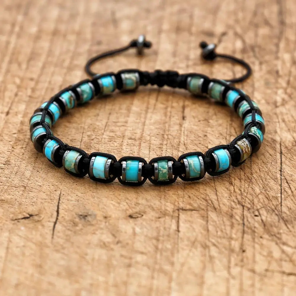 Pulsera trenzada de cuentas de hematita de malaquita de 3x6mm, pulsera tejida hecha a mano con abalorio de Yoga bohemio, joyería de moda para hombres y mujeres