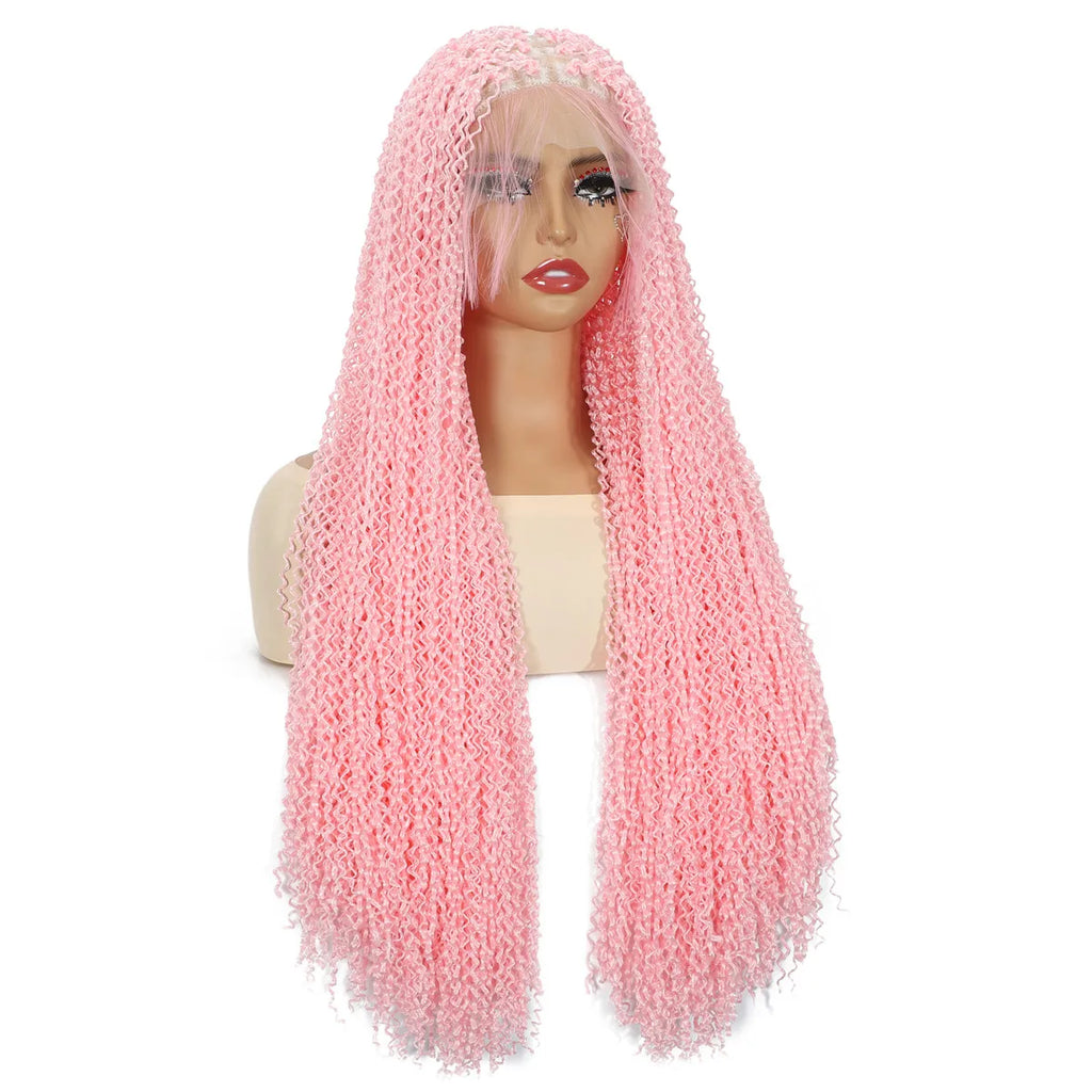 SQRDGQ Peluca de Cabello Sintético Rosa para Mujer, Pelucas Trenzadas Rizadas Profundas para Mujer, Peluca con Frente de Encaje 13*6 con Cabello de Bebé, Pelucas Baratas en Oferta