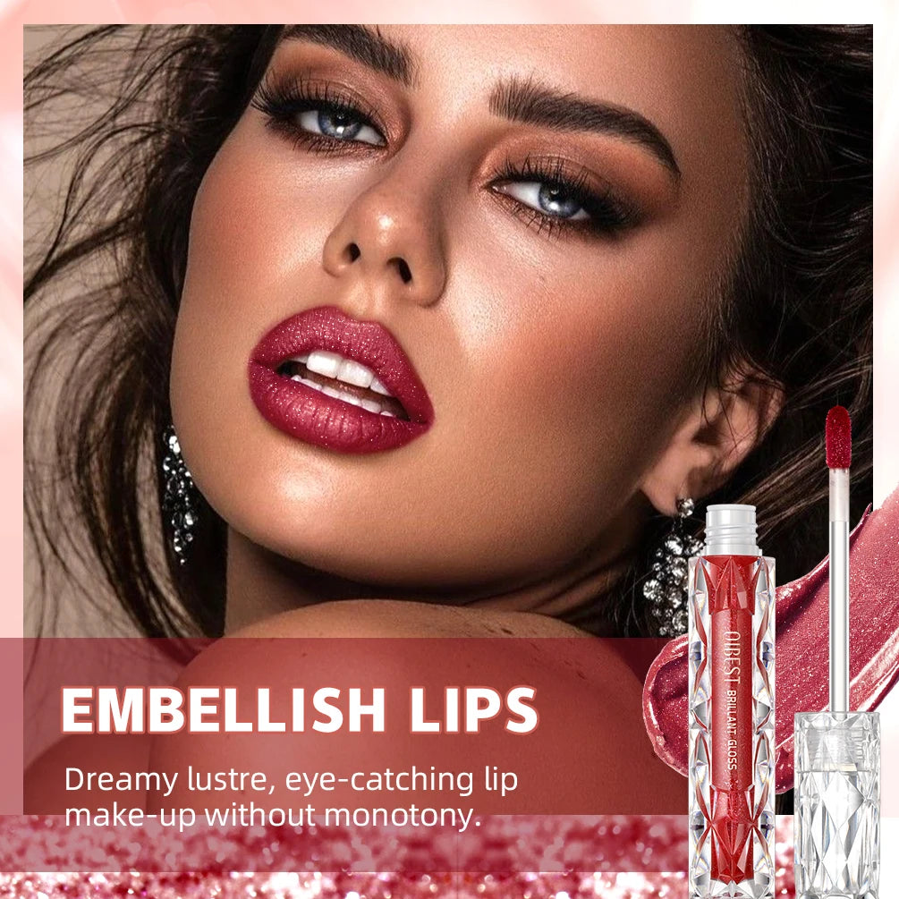 QIBEST-brillo de labios resistente al agua con brillo de diamante, lápiz labial líquido mate, esmalte de labios de perla brillante, tinte labial de larga duración, maquillaje para mujer
