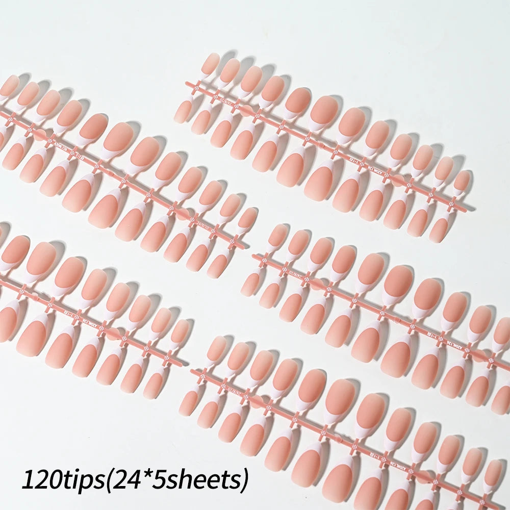 120 Uñas Acrílicas Francesas Cuadradas Medianas y Largas, Uñas Postizas Francesas de Cobertura Completa para Mujer, Uñas Postizas de Diferentes Tamaños