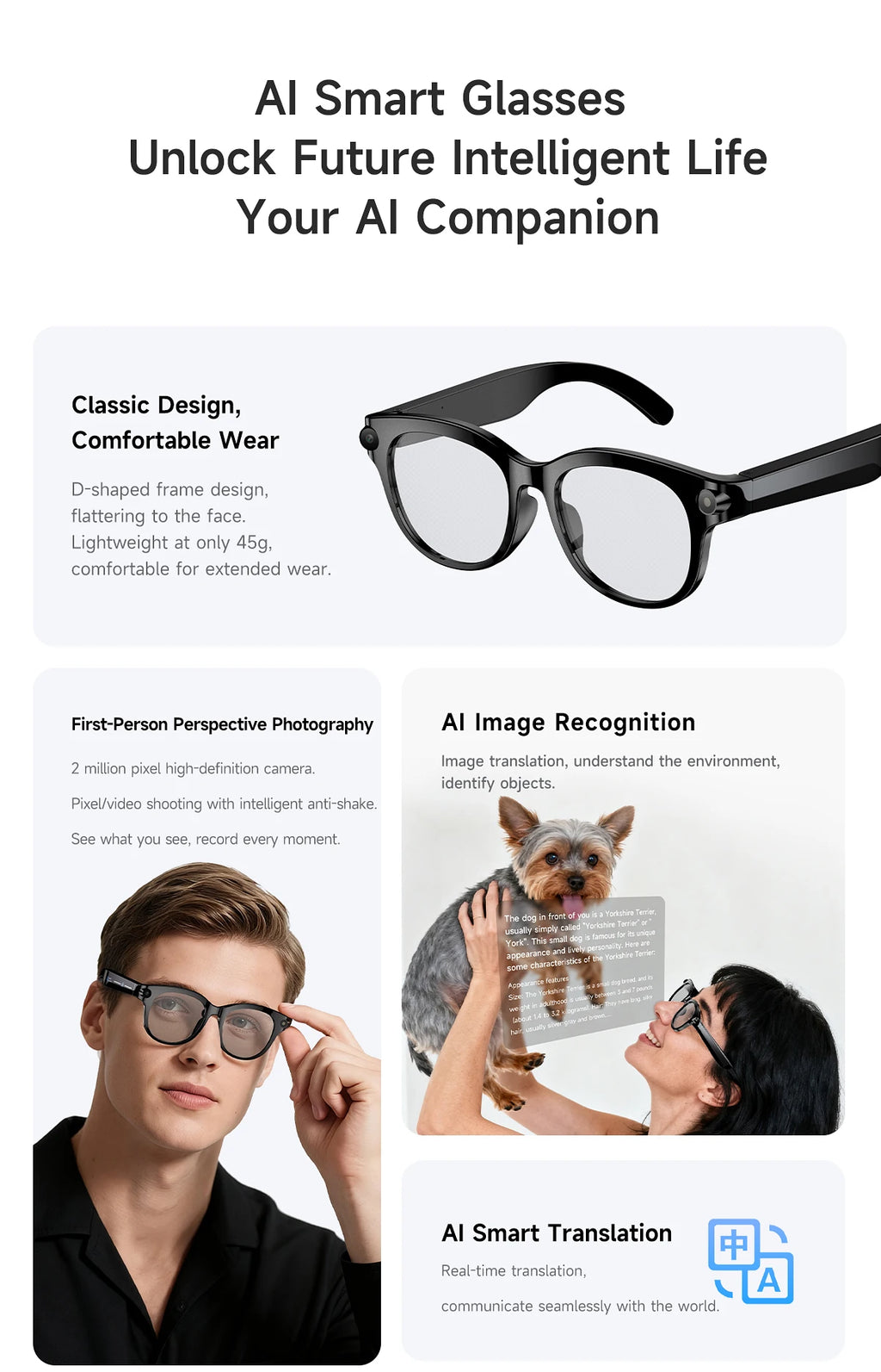 Gafas Inteligentes Lenovo 8K con IA, Traducción por IA, Llamadas Bluetooth, Reproductor de Música, Control de Cámara, Anti-luz Azul, Novedad 2026