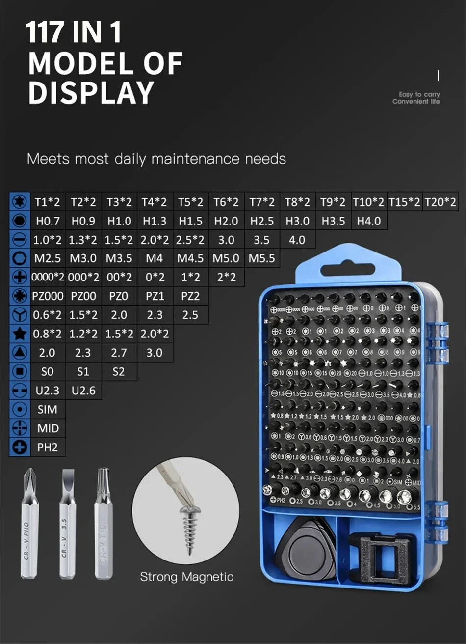 Juego de destornilladores de precisión profesionales 115 en 1, Kit de puntas hexagonales Torx magnéticas, herramienta de reparación electrónica para Xiaomi, Mac, PC y iPhone