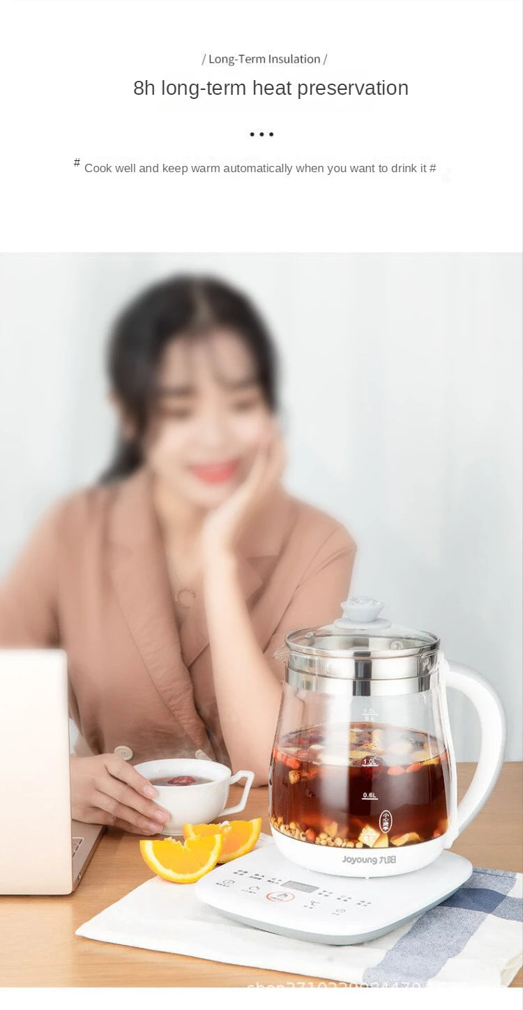 Olla saludable Jiuyang de 220V, tetera de flores multifuncional, tetera de vidrio para estofado, Mini cocina portátil de 1,5 l, cocina para postre y té