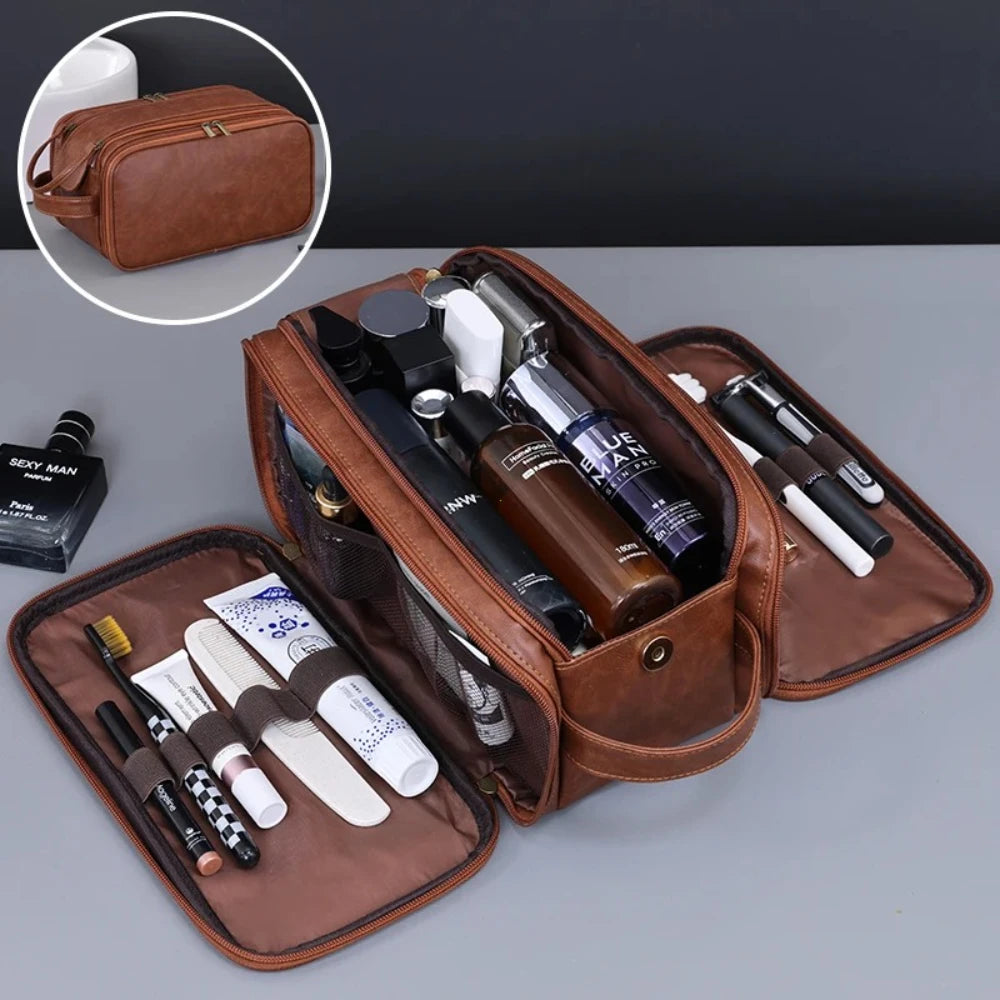 Neceser de PU con múltiples bolsillos para mujer y hombre, bolsas de maquillaje esenciales de viaje, bolsa colgante impermeable, bolsa organizadora de lavado de cosméticos