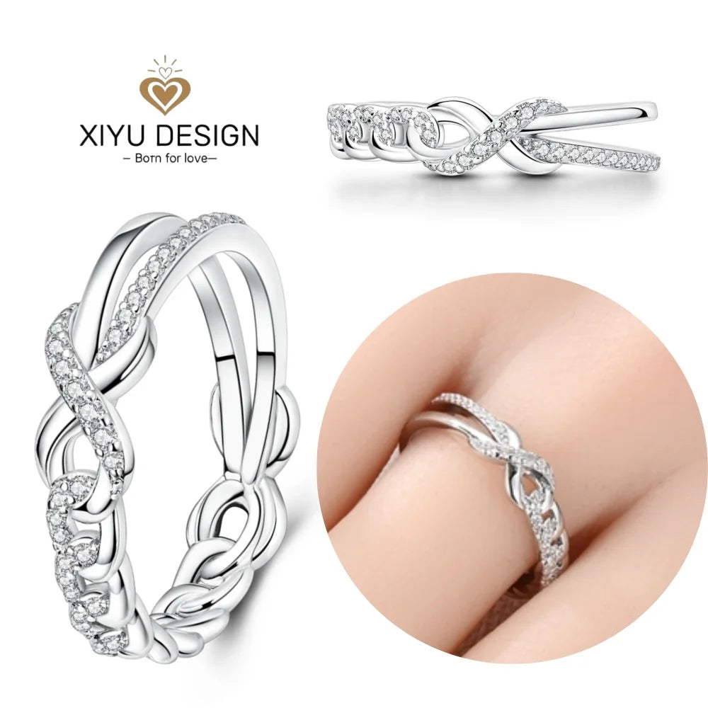 2024 nuevo anillo de plata 925 anillo de lazo brillante de circón anillo de boda de dedo Original S925 DIY regalo de joyería fina para mujer
