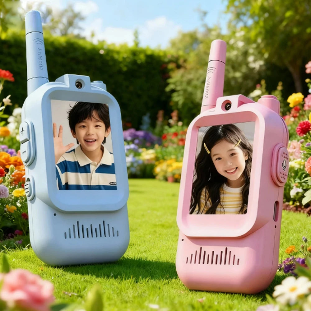 Video Walkie Talkie para niños, paquete de 2 juguetes recargables para interiores y exteriores, para acampar, viajar, regalos de cumpleaños