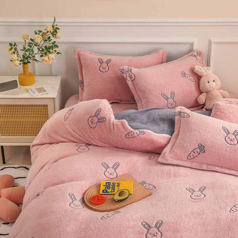 Funda nórdica de lana gruesa y cálida de franela Coral para invierno, juego de cama de terciopelo de doble cara, funda de edredón individual doble Queen King Size