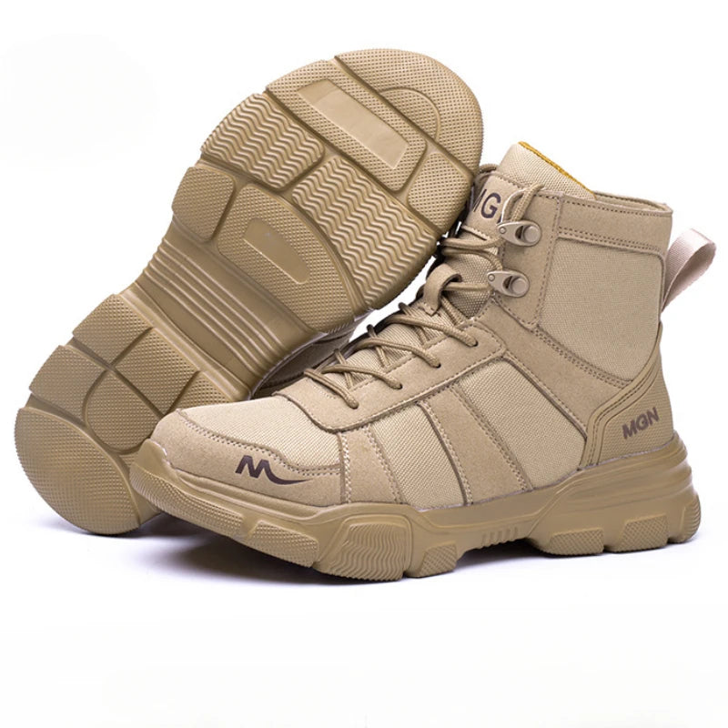 Botas de seguridad indestructibles para hombre, zapatos cómodos con punta de acero, zapatillas antigolpes a prueba de pinchazos, botas de trabajo antideslizantes para hombre
