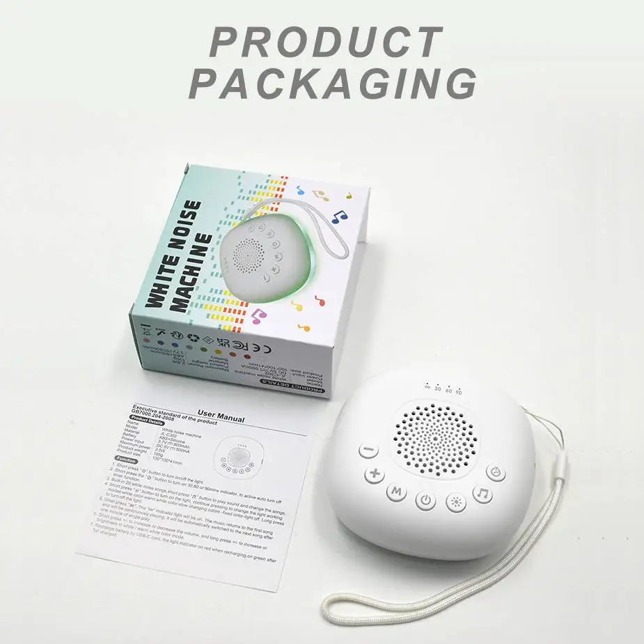 Máquina portátil de ruido blanco, ayuda para dormir con luz LED para respirar y 20 tipos de música ligera, dispositivo de meditación para relajación
