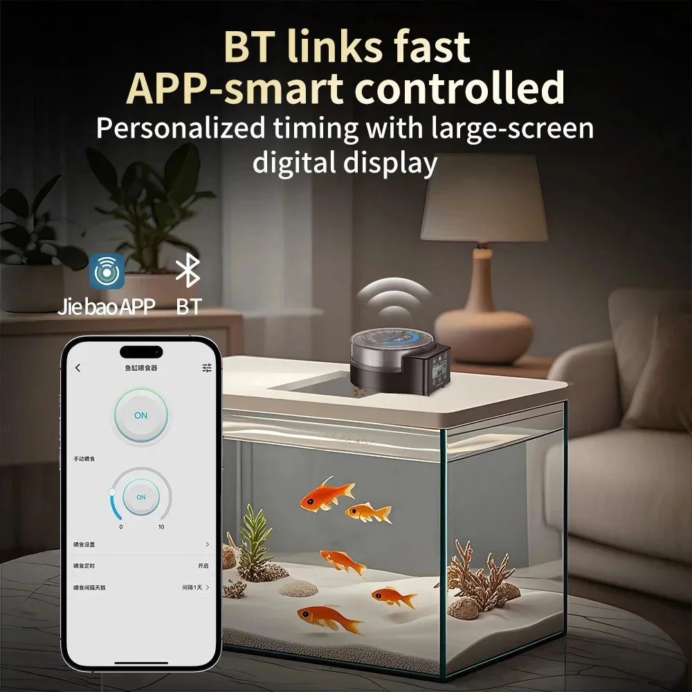 Jebao DRF-comedero automático inteligente para peces de acuario, con sincronización Digital, Control BT, alimentación, pecera pequeña, dispensador de alimentos inteligente
