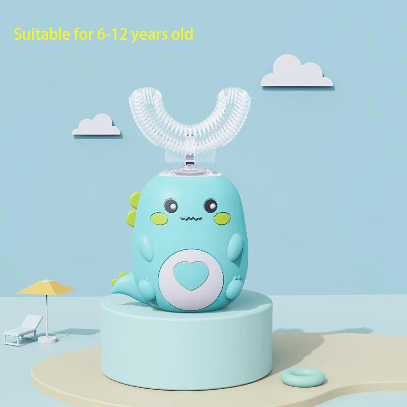 Cepillo de dientes eléctrico en forma de U para niños, cepillo de dientes sónico recargable automático de 360 grados con dibujos animados inteligentes para niños