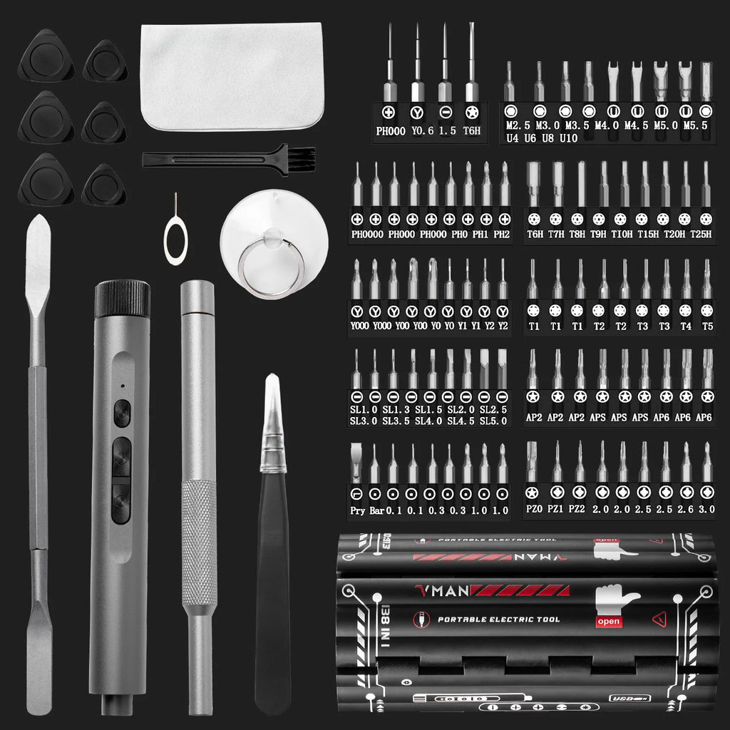 Juego de destornilladores profesionales eléctricos 138 en 1, herramienta de reparación de gafas y iPhone multifuncional inalámbrica, Kit de brocas magnéticas para el hogar