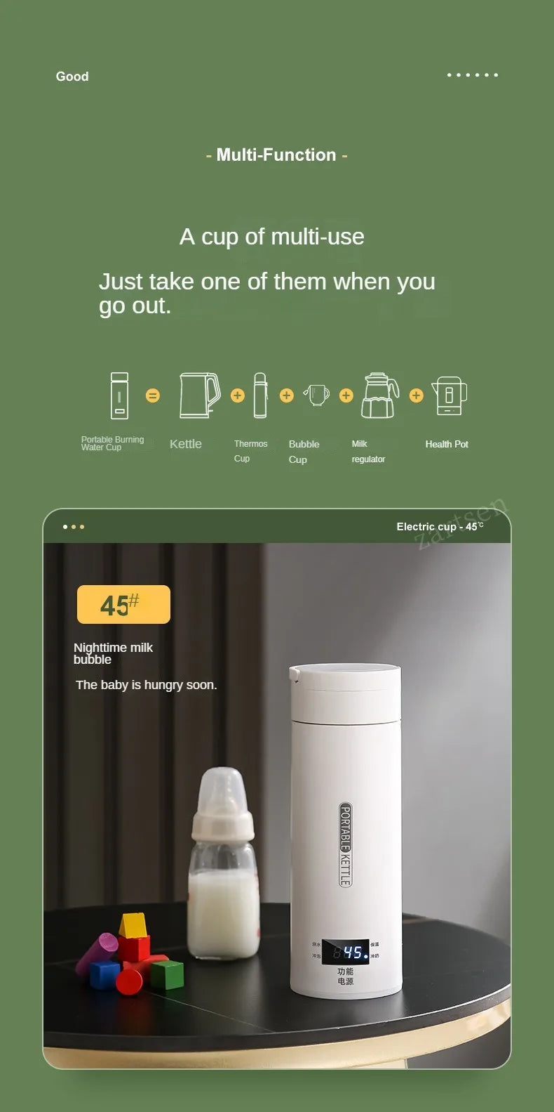 Hervidor eléctrico de viaje de 500ML, hervidor térmico portátil para agua hirviendo rápida, calentador de leche para bebé, hervidores térmicos de acero inoxidable 304