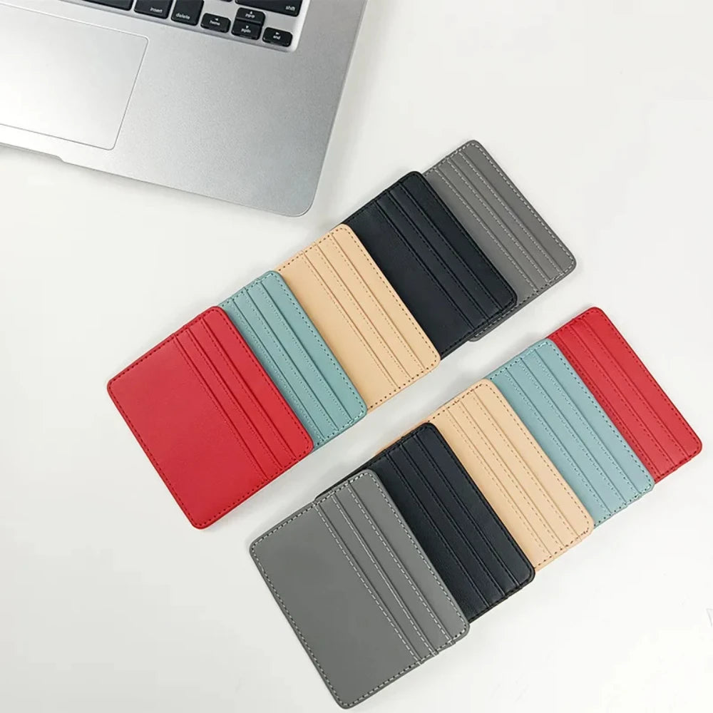 Mini billetera de cuero ultrafina, tarjetero bancario delgado, funda de identificación pequeña de negocios para hombre, monedero para mujer, tarjetero con 4 ranuras