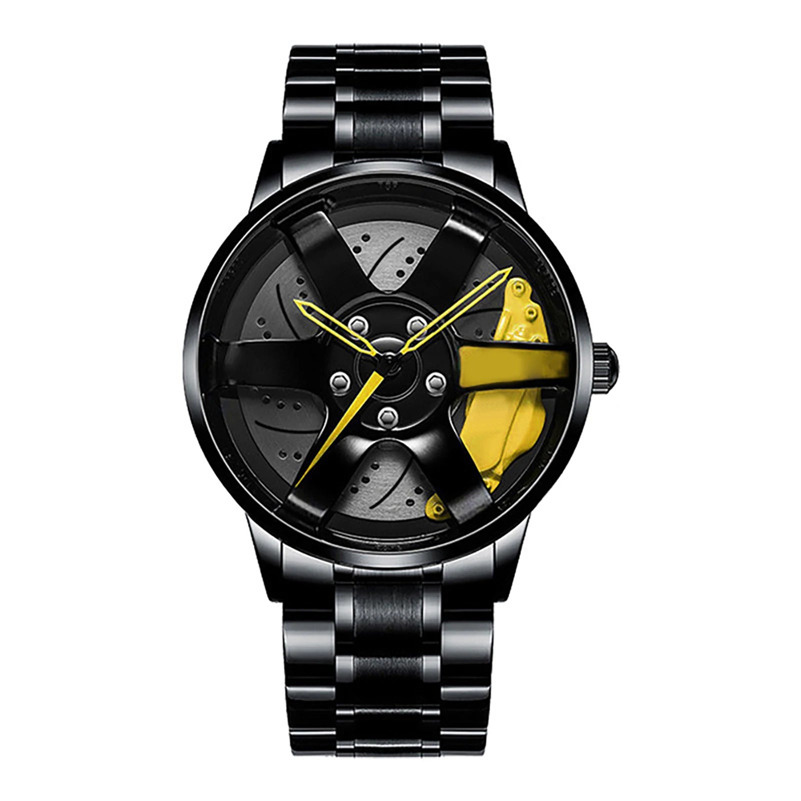 Reloj de pulsera de cuarzo para hombre, de acero inoxidable, a la moda, con esfera deportiva, llanta de coche, cubo de rueda, relojes de pulsera de lujo para negocios