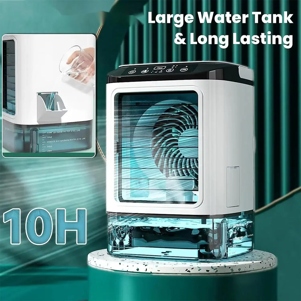 Ventilador Portátil con Aire Acondicionado HOMEFISH, Ventilador de Escritorio con Doble Pulverización Ultrasónica, 3 Velocidades, Silencioso, Enfriador de Aire, Luz Nocturna, Ventilador Eléctrico