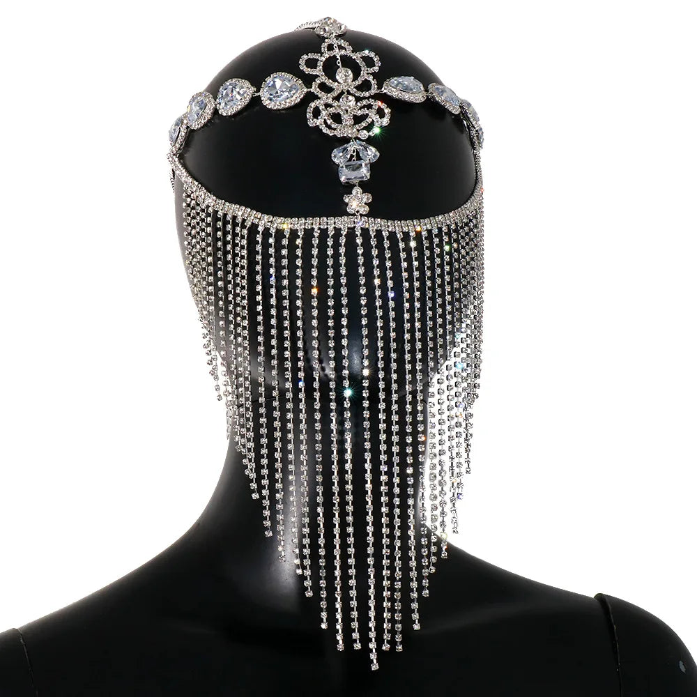 Máscara de diamantes de imitación con flecos para mujer, accesorios de moda para fiestas de baile, tendencia 2026
