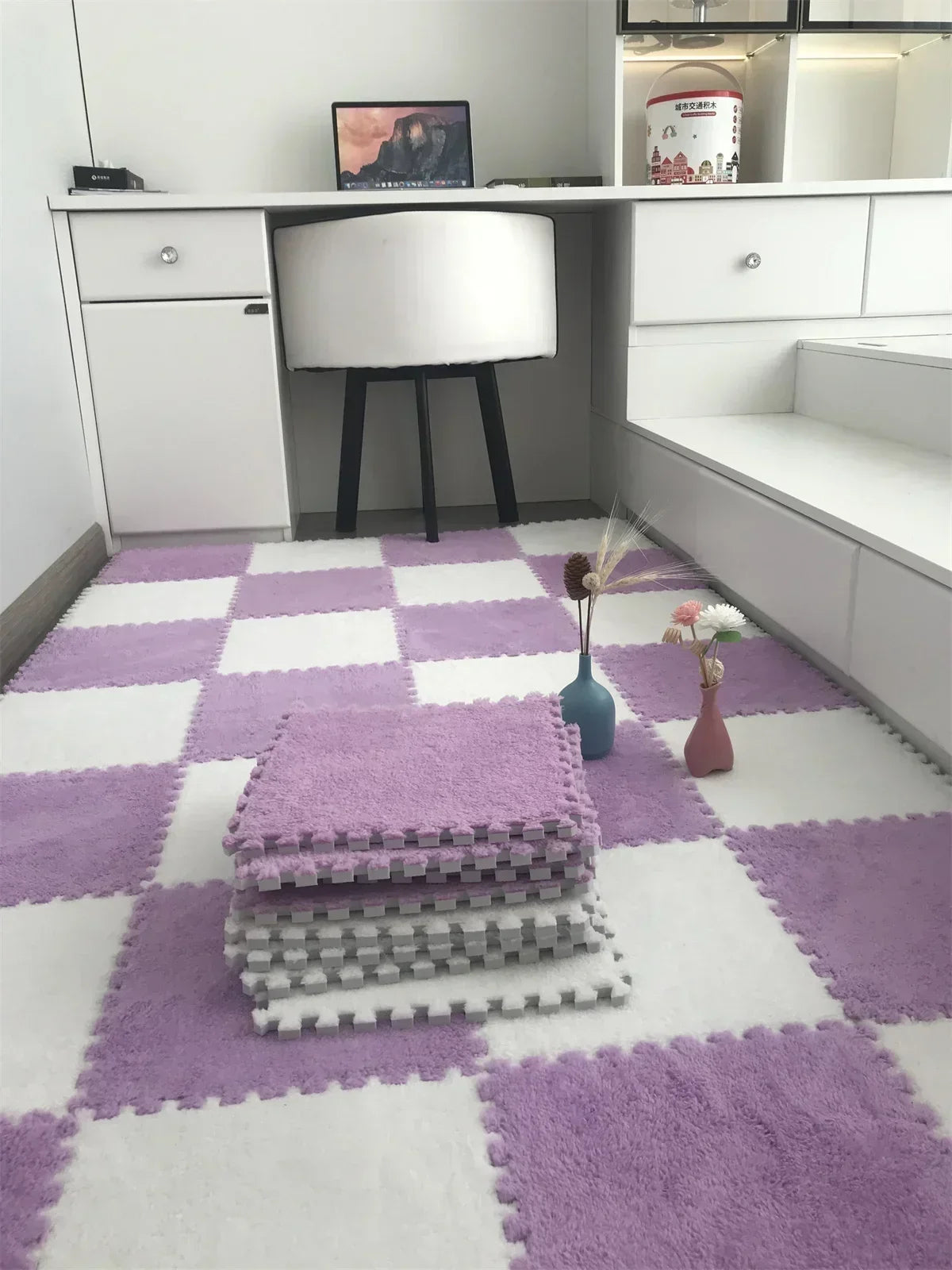 Alfombra de peluche suave de 30x30CM para niños, alfombra de juego, alfombra de rompecabezas, tapete de juego cálido, azulejos de ejercicio entrelazados, alfombra decorativa para suelo