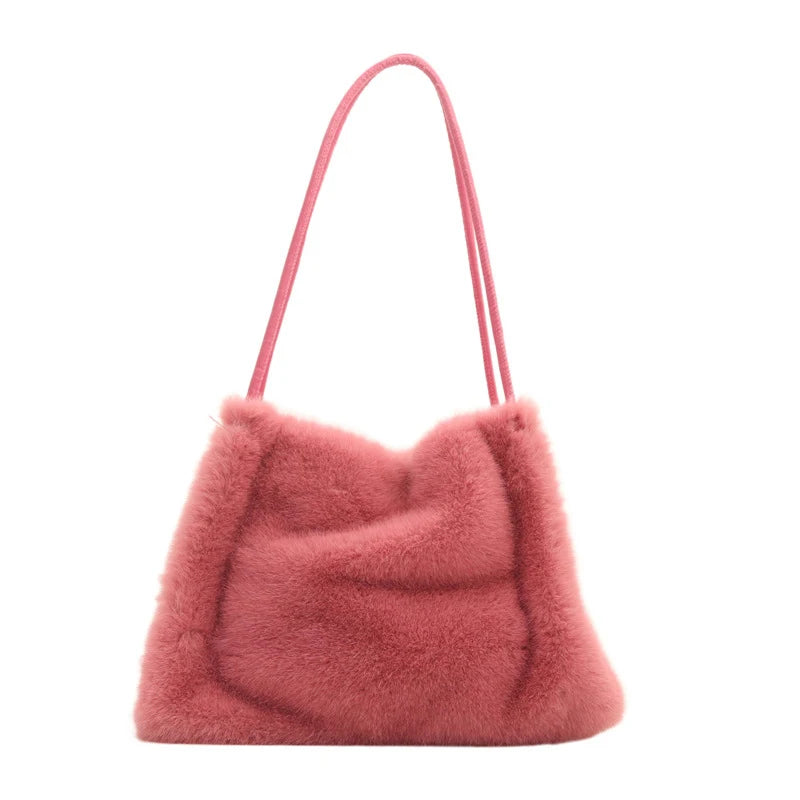Nuevo bolso de mano de felpa para Otoño e Invierno, bolso de compras cruzado con cadena de Color sólido versátil, bolsos de mensajero con cadena de nuevo diseño para mujer