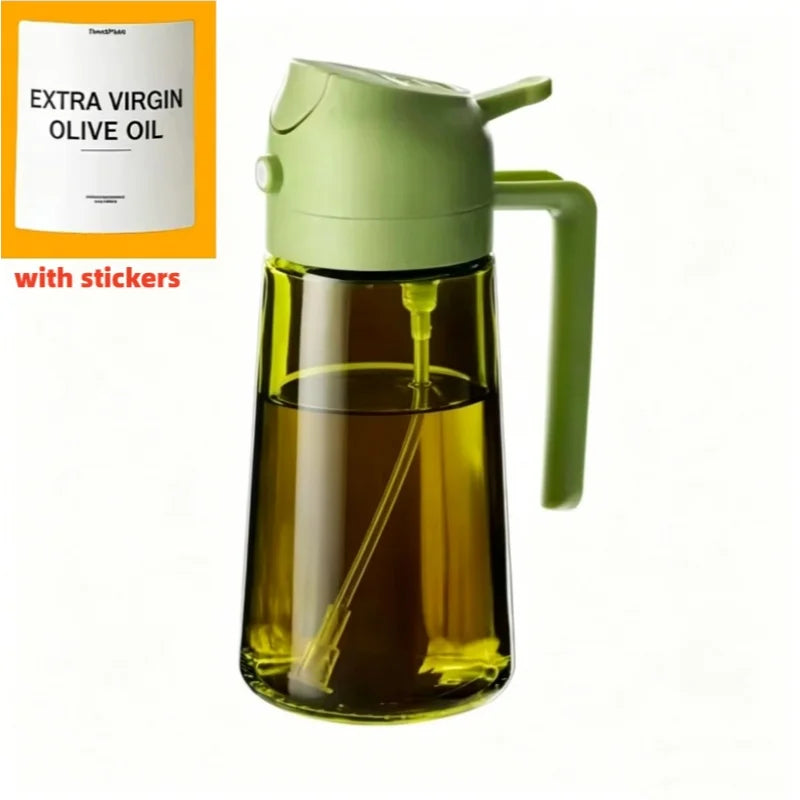 Dispensador y Rociador de Aceite de Vidrio 2 en 1, 16oz/470ml, Antiderrames, para Cocina, Freidora de Aire, Barbacoa, Repostería, Ensaladas - Botella Rociadora de Aceite de Oliva