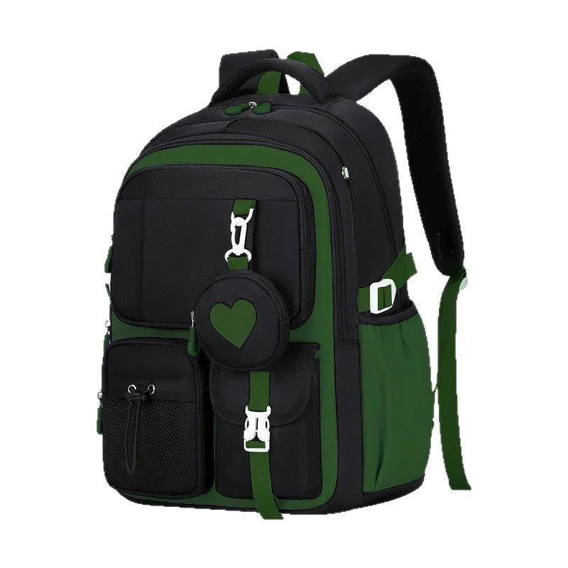 Mochila escolar con estampado de amor, estuche para lápices, bolsa de almuerzo, juego de tres piezas, tela de nailon impermeable, mochila de moda para niños, niñas y adolescentes.