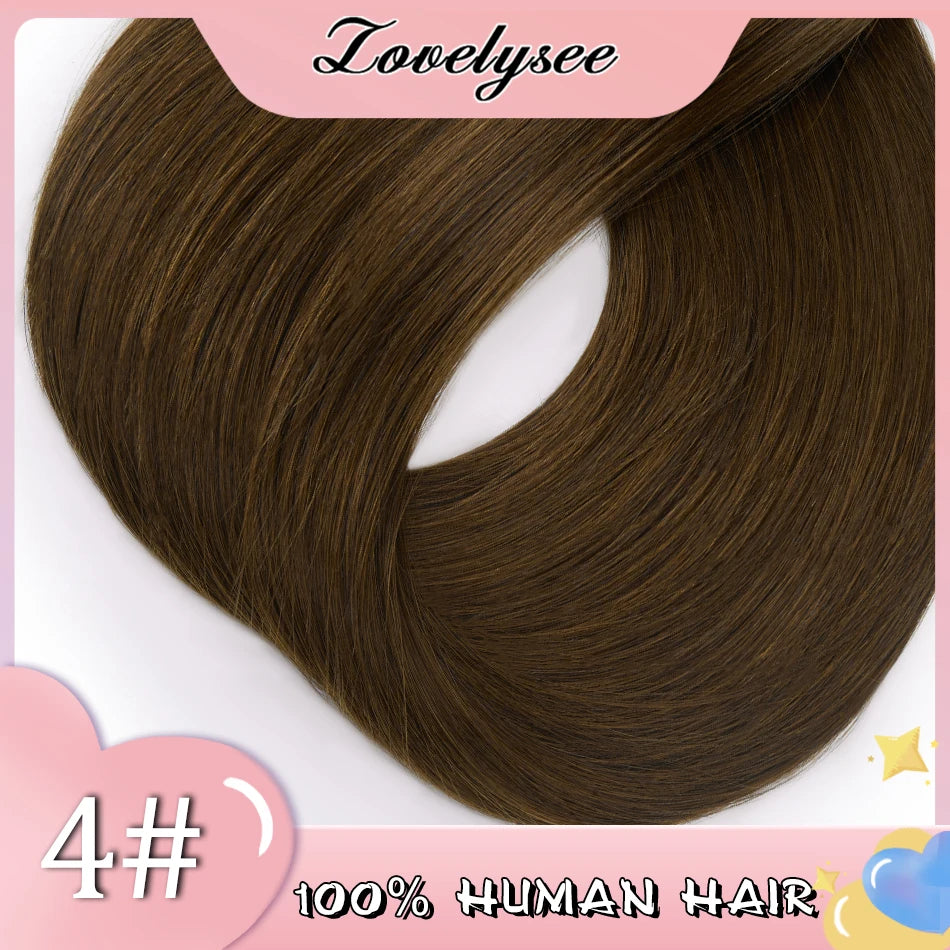 Lovelysee 3/4 media peluca de cabello humano con Clip en extensiones de cabello cabello Remy liso sedoso Color marrón suave 150% 180% peluca para mujeres