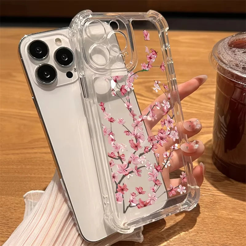 Funda de Silicona Transparente con Diseño de Flores para iPhone 17 Pro Max 11 12 13 14 Plus 15 16 Pro 17 Air X XR XS, Carcasa Protectora Suave