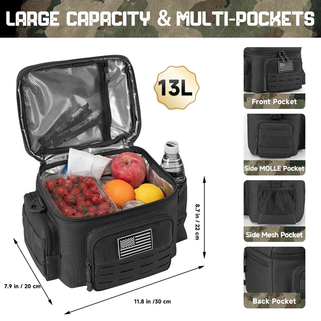 Bolsa térmica táctica para exteriores, fiambrera resistente para trabajo, bolsa de almuerzo duradera con aislamiento a prueba de fugas para hombres, comida, Camping, Picnic