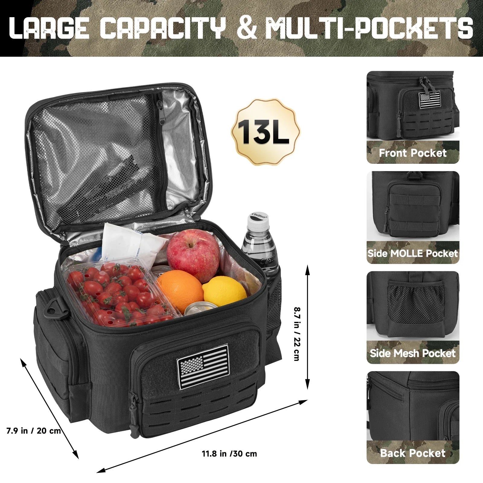 Bolsa térmica táctica para exteriores, fiambrera resistente para trabajo, bolsa de almuerzo duradera con aislamiento a prueba de fugas para hombres, comida, Camping, Picnic