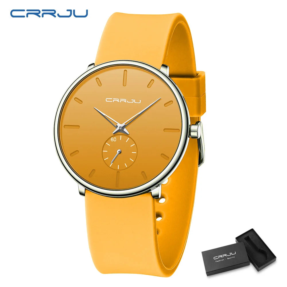 CRRJU-Conjunto de relojes de silicona informales para hombre y mujer, relojes de pulsera de cuarzo con esfera Simple, reloj de vestir para mujer