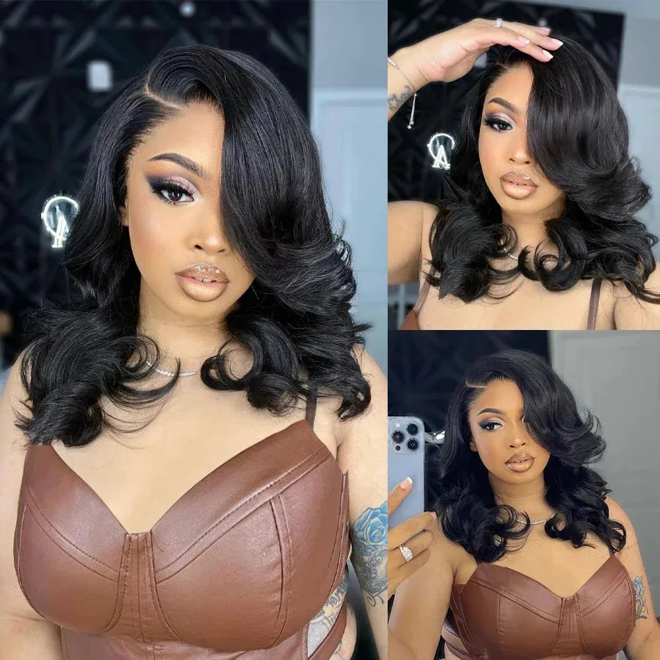 250% Bob corto sin pegamento Wear And Go pelucas de cabello humano ondulado listo para ir precortado 13x6 HD peluca Frontal de encaje cabello humano para mujeres
