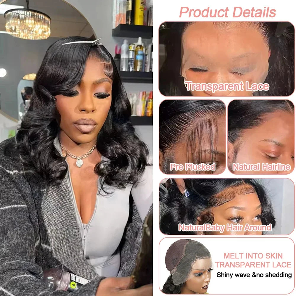 250% Bob corto sin pegamento Wear And Go pelucas de cabello humano ondulado listo para ir precortado 13x6 HD peluca Frontal de encaje cabello humano para mujeres