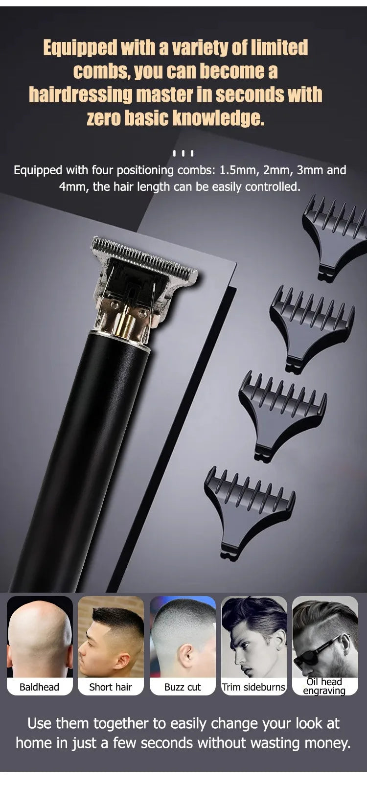 Cortadora de pelo profesional para hombres, Máquina para cortar cabello, peluquero, recargable, cortadora de pelo de Metal