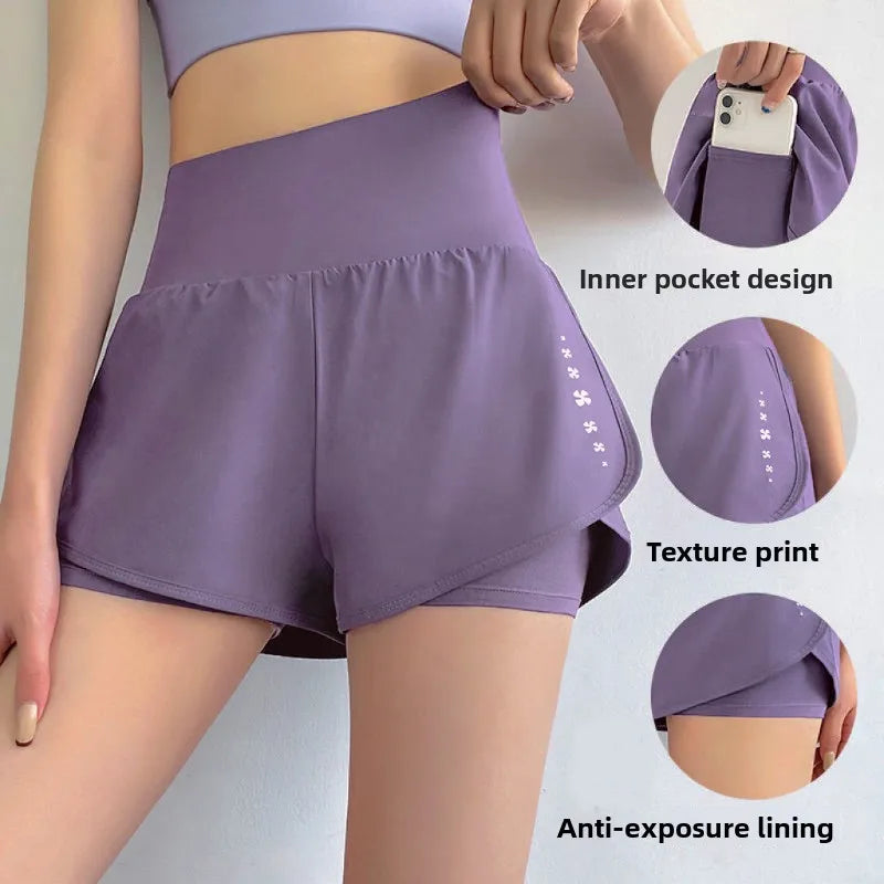 Shorts de Yoga de Dos Piezas (Falsos) para Mujer, Secado Rápido, Anti-Transparencia, Shorts Deportivos de Verano
