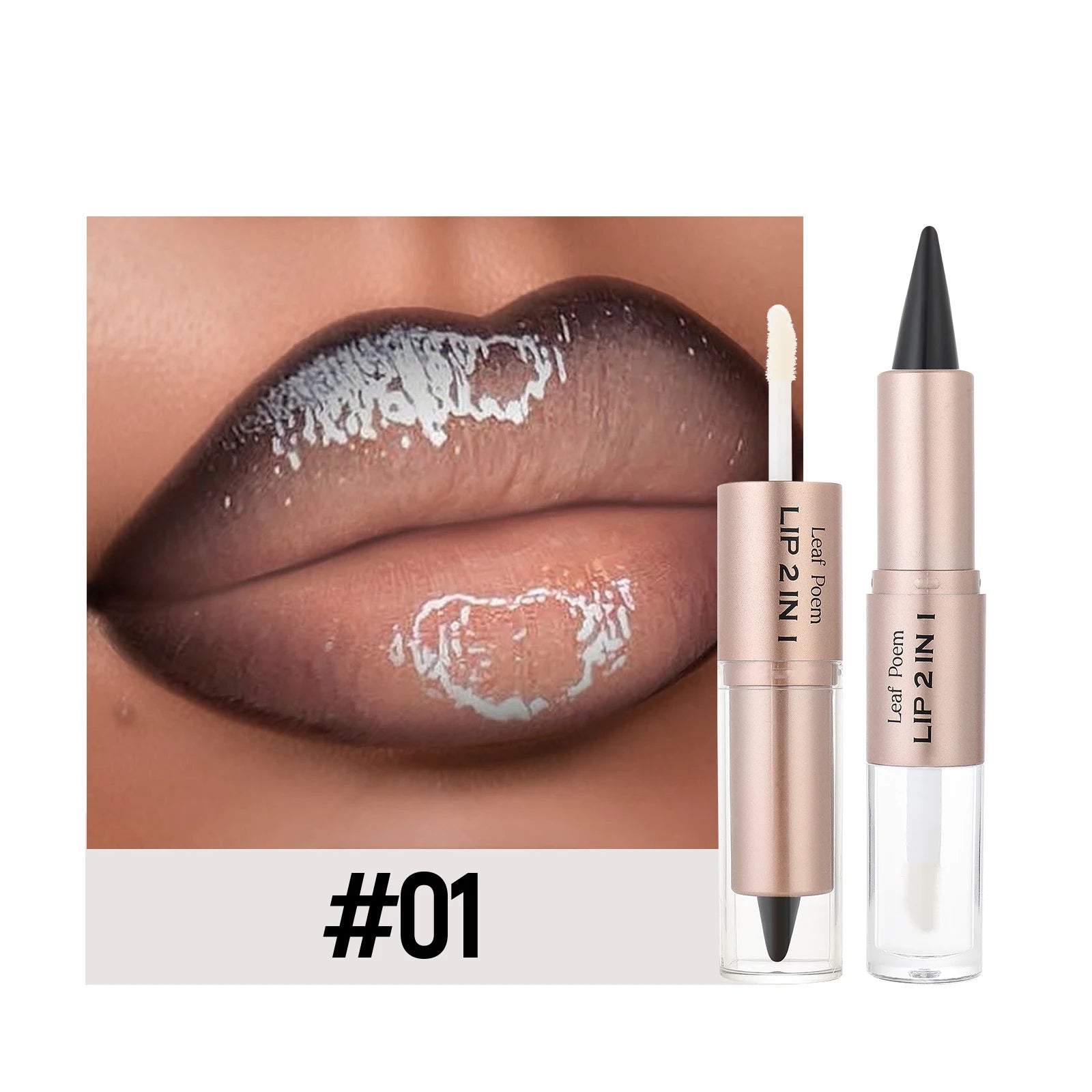 Delineador de labios cónico negro y marrón, lápiz de contorno, espejo de doble cabeza, brillo de labios de cristal, maquillaje de tinte de labios rojos sexis