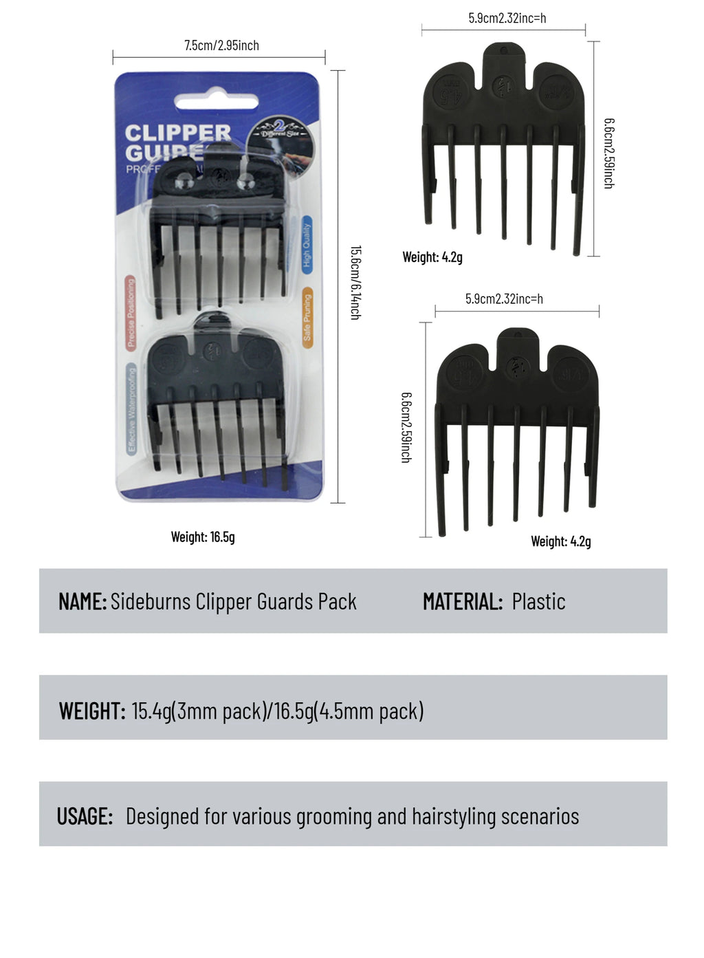 Peines de límite para cortapelos profesionales, guía de corte de pelo para peluquero, protectores para maquinilla de cortar el pelo, herramientas de estilismo de 3mm/4,5mm, 2 uds.