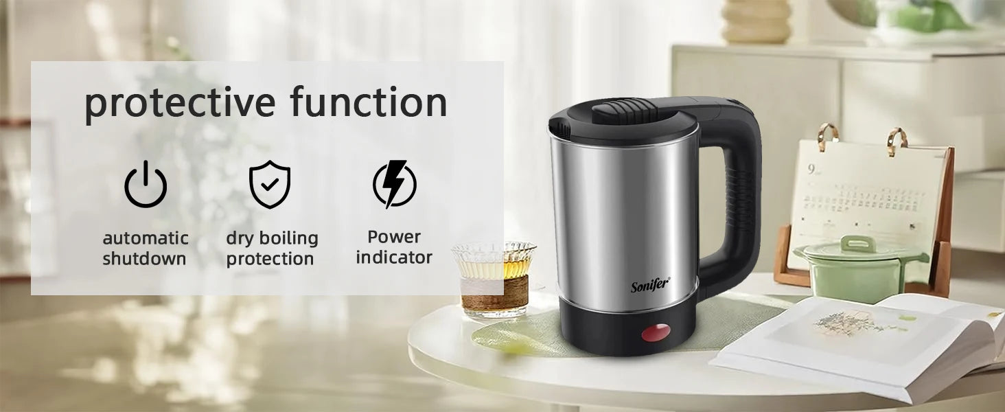 Hervidor eléctrico portátil de viaje, mini tetera/café, compacto y duradero. Perfecto para viajar
