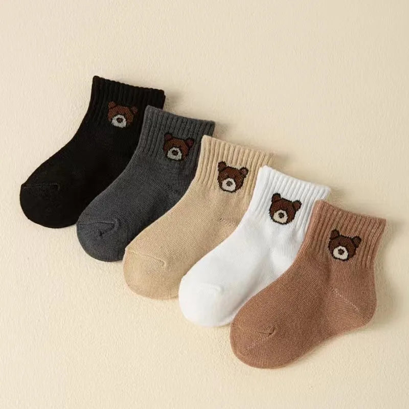 5 pares de calcetines para bebé, calcetines blancos suaves y cómodos de Color sólido con dibujos animados para la vida diaria