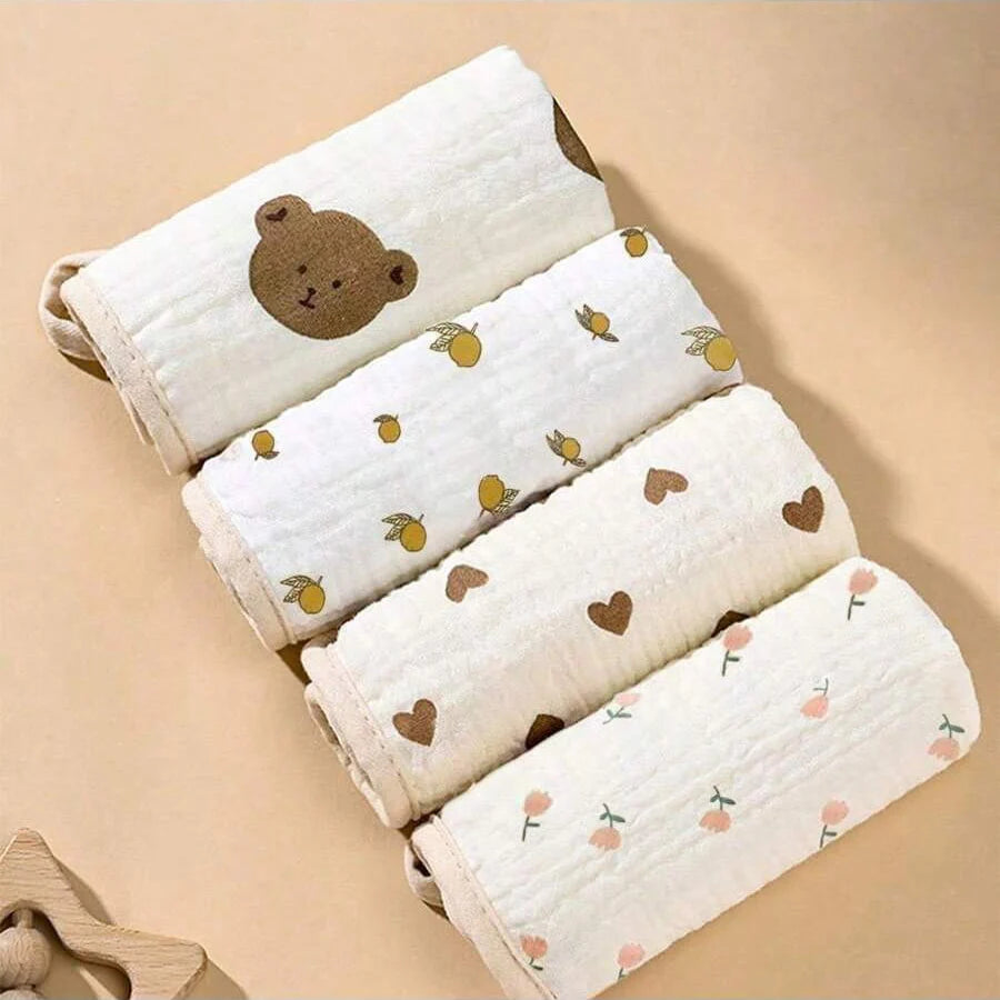 Toallas para bebé de 5 piezas, toallas para la cara, toallas cuadradas ultrasuaves y cómodas para recién nacidos, multifuncionales y versátiles, lavables, suaves y agradables para la piel, cómodas para uso del bebé, ade