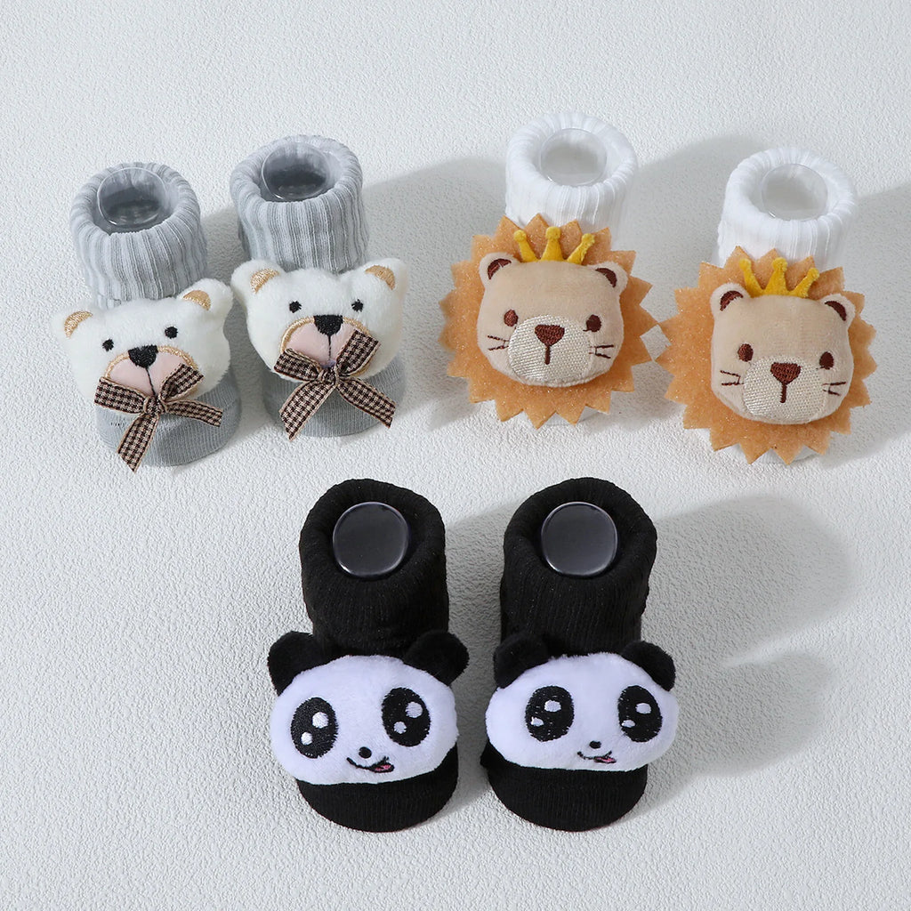 Calcetines bonitos de dibujos animados de oso, León, Panda, calcetines de bebé para niños y niñas, calcetines de tubo sólidos de algodón suave para recién nacidos, calcetines para niños