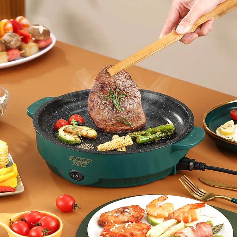 Sartén eléctrica multicocina, 220V, barbacoa casera, filete frito, tortilla de pescado, sartén antiadherente, máquina de cocina