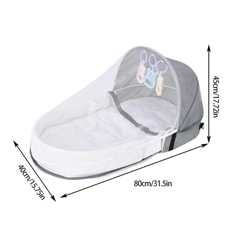 Cuna plegable portátil para bebé con red y toldo, cama nido para acampar, cuna para bebé