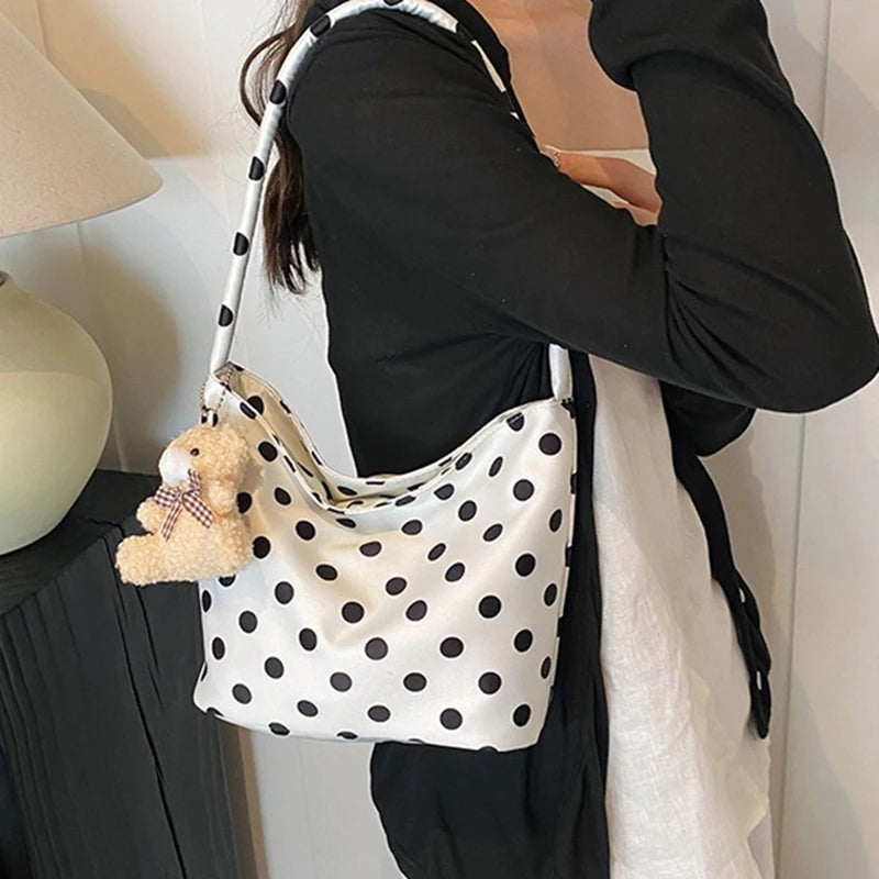 1 bolso de hombro de lunares de Color puro, bolsos de moda para mujer, bolsos de cubo Retro Chic, bolso de mano de estilo coreano a la moda