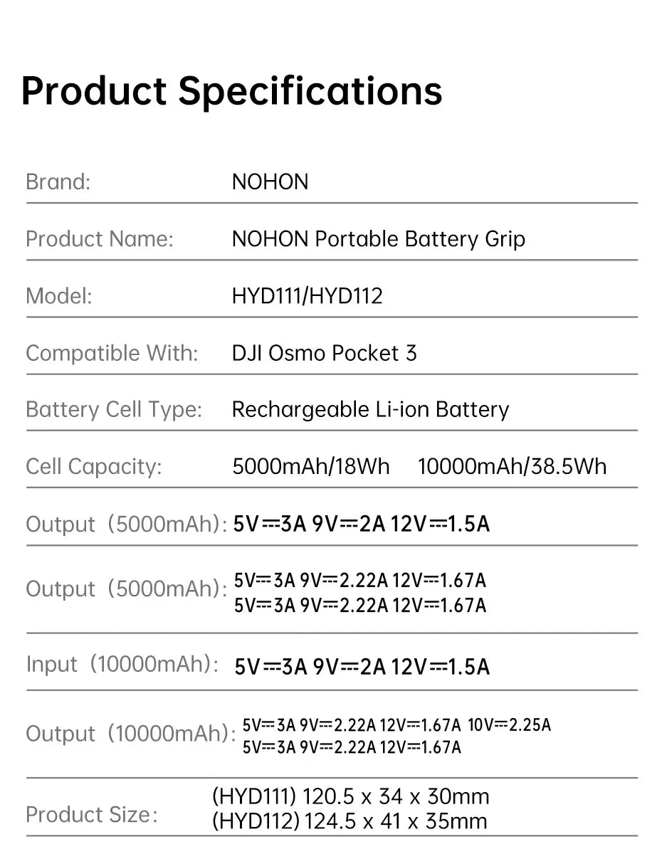 Cargador de Gimbal Portátil NOHON para DJI Osmo Pocket 4 Pro 3, Batería de 10000mAh/5000mAh, Banco de Energía Portátil de 22.5W
