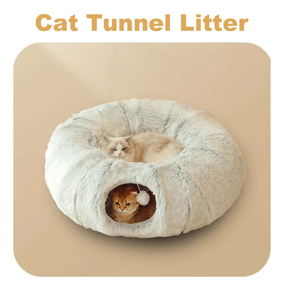 Cama Túnel Multifuncional para Gatos, Cueva para Gatos, Juguete Túnel para Gatos, Cama de Felpa Plegable y Desmontable para Mascotas, Cálida para el Invierno, para Gatos y Perros