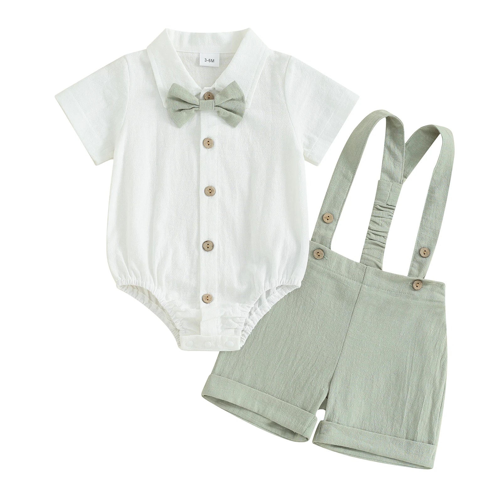 Pudcoco Conjunto de caballero para niño pequeño, pelele de manga corta de Color sólido con pajarita y monos, conjunto de pantalones cortos para uso formal de 0 a 24 meses