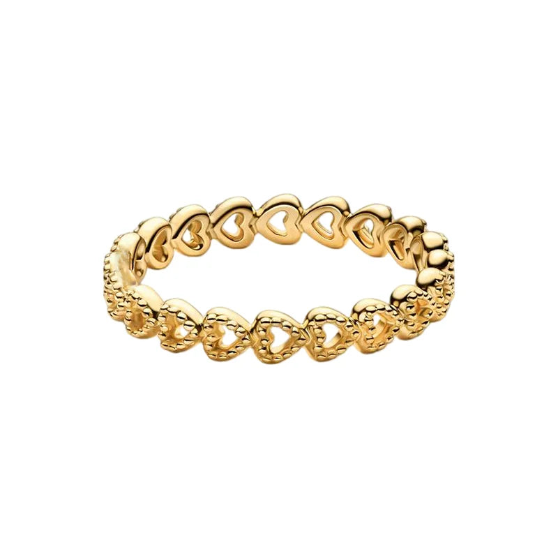 Anillo de Plata 925 con Corona y Corazón de Circonio Dorado para Mujer, Joyería Europea de Moda para Bodas y Fiestas, Regalo DIY