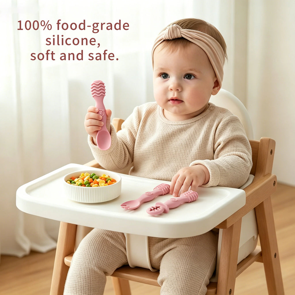 Juego de cucharas de silicona para bebé, 2 uds., diseño minimalista y elegante, accesorio para alimentar al bebé, lavable en lavavajillas, regalo ideal para bebé
